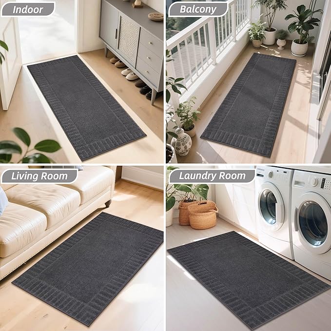 BEQHAUSE Door-Mat-Non-Slip Dirt Trapper Door Mats Low-Profile Front Door Mat Absorbent Floor Mats for Entryway Washable Mud Resistant Home Entrance Doormat, Dark Grey, 24"x60"