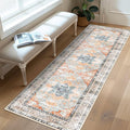 Runner Rug 2x10 Machine Washable Rug with Non-Slip Backing, Ideal for Kitchen Hallway Entryway Laundry Room - Vintage Floral, Durable, Easy Clean, Low Pile Carpet Runner Orange