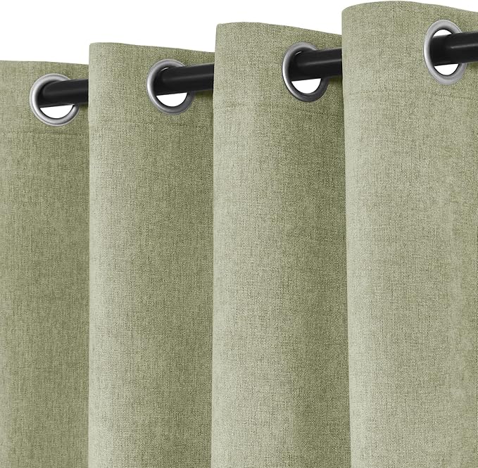 Macochico Full Blackout Curtains 84 Inches Long Insulated Noise Reducing Chenille Curtains for Living Room Bedroom Nursery Auditorium Green Tint Curtains with Tieback Grommet 72" Wx84 L 1 Panel