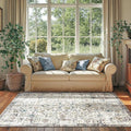 jinchan Kalen Area Rug 4x6 Washable Bedroom Rug Vintage Indoor Thin Floor Cover Retro Accent Mat Distressed Floral Country Boho Non Slip Carpet for Living Room Kitchen Dining Room Office Blue Multi