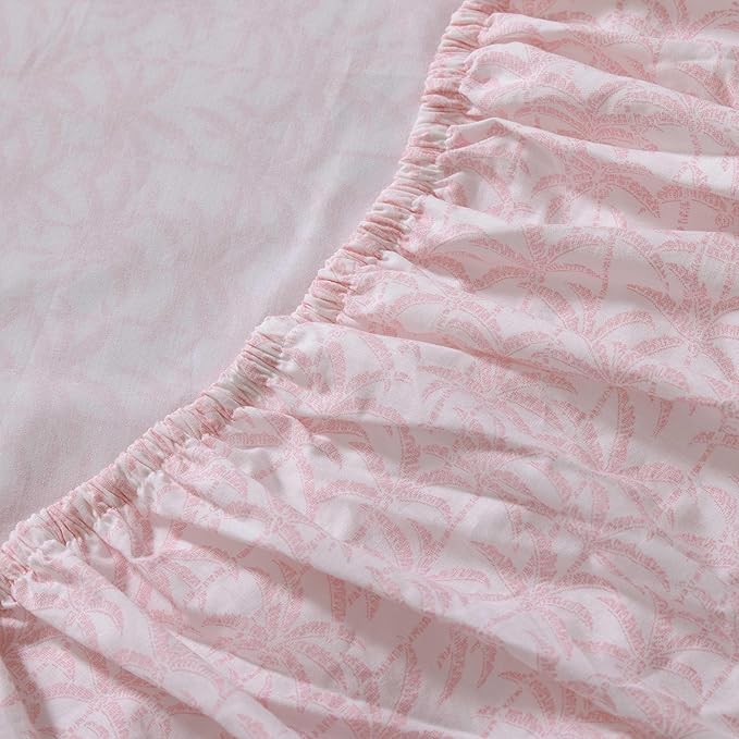 Tommy Bahama - Queen Sheets, Organic Cotton Coastal Bedding Set, Softens with Each Wash, 200 Thread Count (Lovely Palms Pink, Queen)