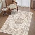 3x5 Vintage Washable Area Rugs Boho Medallion Large Distressed Retro Accent Carpet Floral Non-Slip Soft Low Pile Indoor Throw Rug for Living Room Bedroom Dining Room Office Kitchen, Taupe