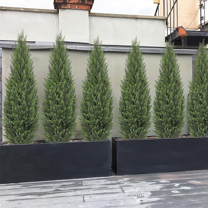Briful 5ft Cedar Topiary Trees Artificial Outdoor Set of 2, Realistic Faux Cedar Pines with Pots, UV Resistant Christmas Greenery for Holiday Decor, Indoor Farmhouse Entryway Patio Door Plants