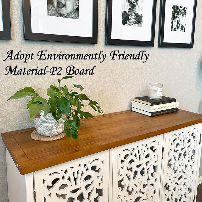 PHI VILLA White Accent Cabinet with Doors, Farmhouse Credenza Cabinets for Living Room, Sideboard Buffet Cabinet with Storage