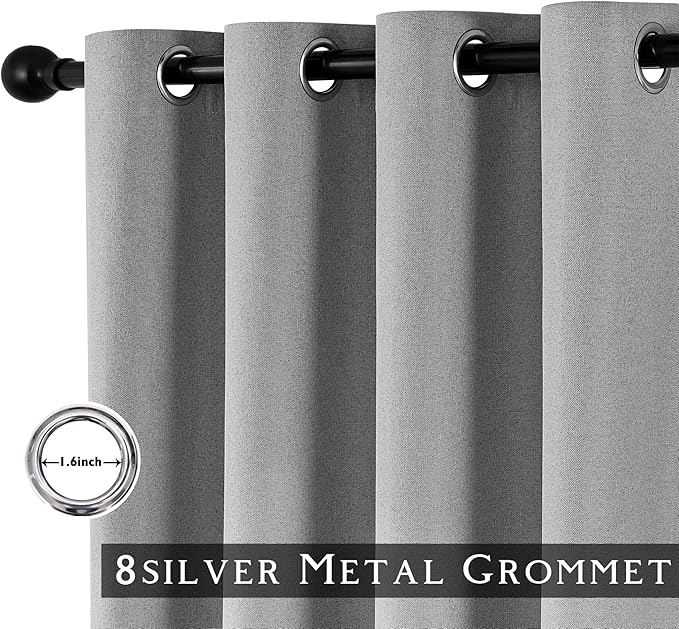 ChrisDowa 100% Blackout Grey Solid Curtains 63 Inches Long 2 Panels for Bedroom Living Room,Farmhouse Room Darkening Thermal Insulated Soundproof Grommet Top Window Treatment Drapes,52x63