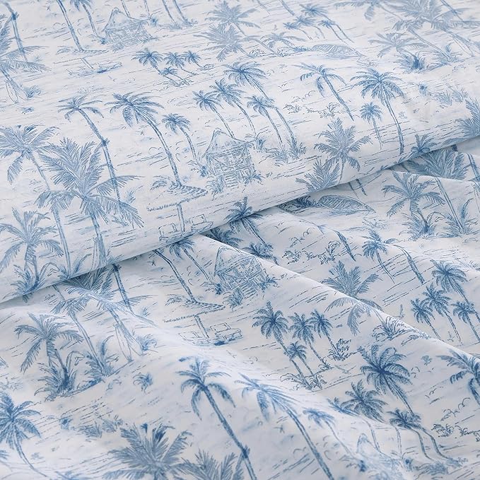 Tommy Bahama - King Sheets, Super Soft Cotton Percale Bedding Set with Matching Pillowcases, Crisp & Cool, Coastal Room Essentials (Surfside Blue, King)