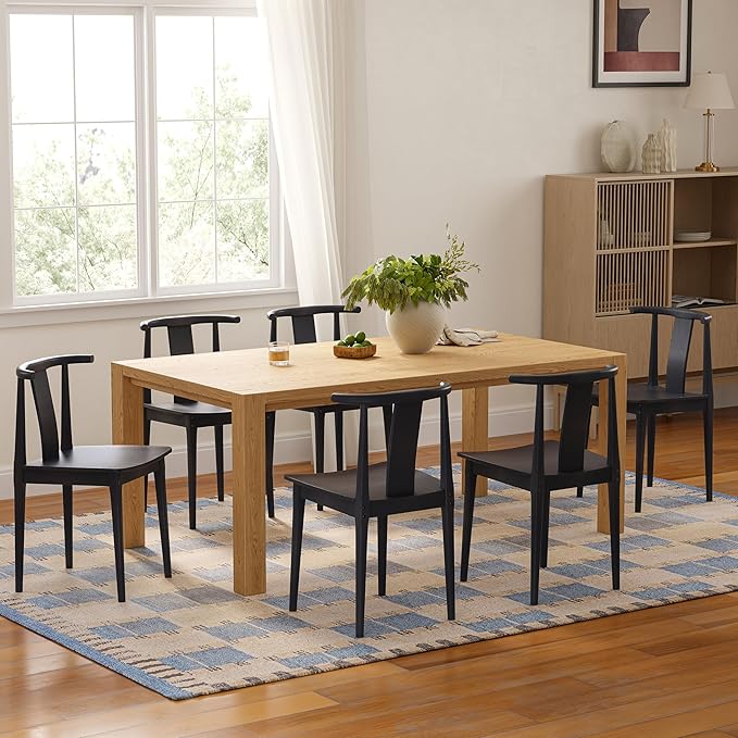 Mid Century Modern Kitchen Chairs Set of 4, Wooden Dining Room Chairs Wishbone Chair with Curved Back Armless Accent Chair for Living Room Restaurant, Black