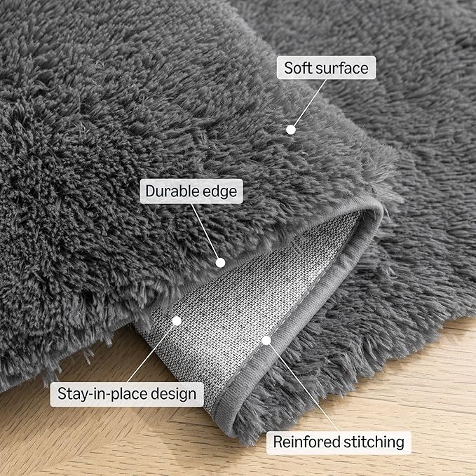 Amazon Basics Fluffy Washable Round Area Rug, Circle Shaggy Carpet for Living Room, Bedroom, Nursery, 7'R, Dark Gray
