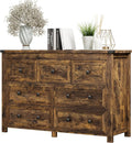 Dresser for Bedroom with 7 Drawers, Farmhouse Wood Chest of Drawers, Wide TV Stand Closet Storage Furniture with Metal Handle, Modern Clothes Organizer for Hallway, Living Room, Entryway, Brown