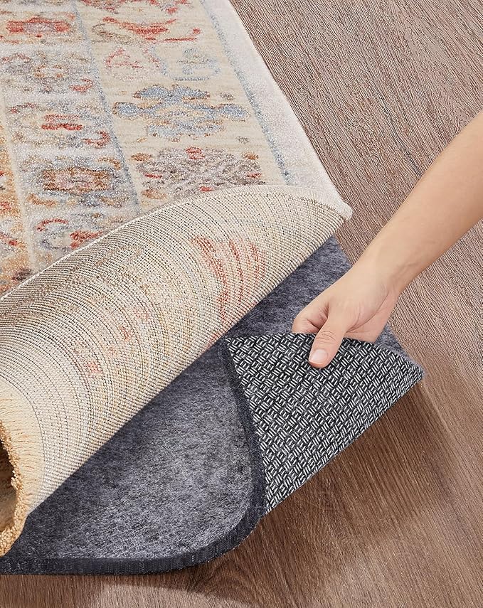 Veken Non Slip Cushioned Rug Pad Gripper 8 x 10 Ft, Felt and Silicone Backing, 1/4 inch Thick Carpet Liner for Hardwood Floors and Finishes, Under Area Rugs Anti Skid Mat, Keep Rugs Safe and in Place