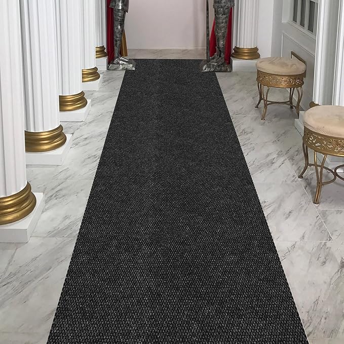 Ottomanson Commercial Scrape Rib Entry Mat – Heavy Duty Ribbed Floor Mat for High Traffic – Non Slip Rubber Back, Waterproof – Indoor Outdoor Use for Offices, Schools, Lobbies, 2'7" x 40', Black