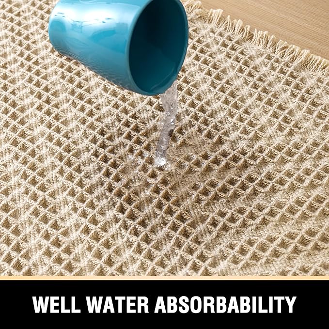 H.VERSAILTEX Waffle Bath Runner Rug Long Bath Mat Super Absorbent Boho Bath Rugs Non Slip Bath Runner for Bathroom Floor Machine Washable Dry Fast Bathroom Rugs with Tassels, 24" x 72", Sand