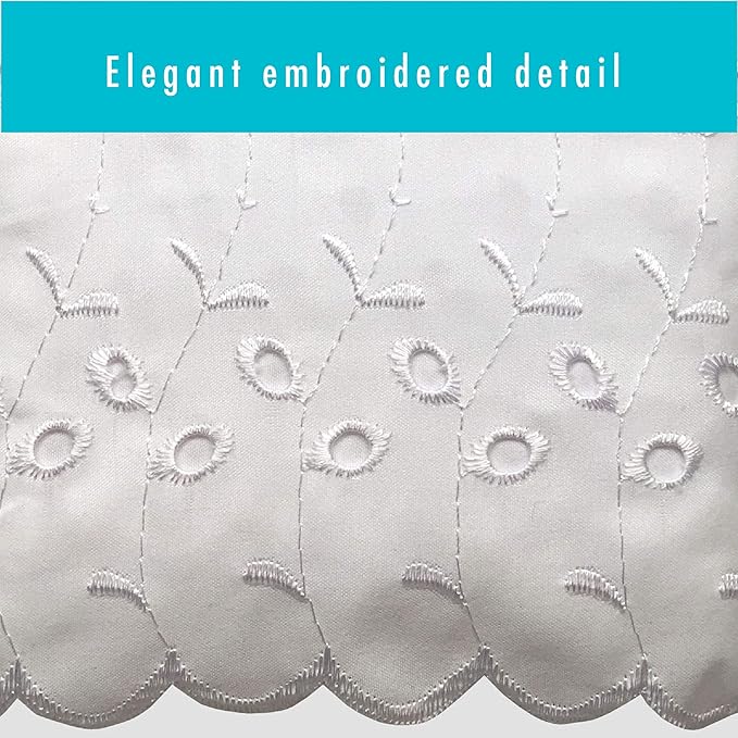 Fresh Ideas Eyelet Bed Skirt, Ruffled Design, 18 Inch Drop, Embroidered Scalloped Edge, Full, White