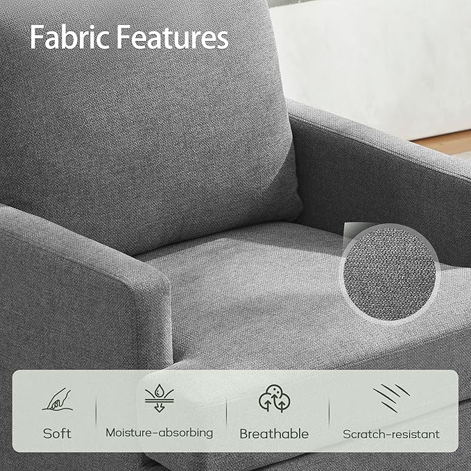 VKNOW Mid-Century Accent Chair, No Tools Assembly Required, Modern Upholstered Polyester Armchair for Living Room,Comfy Reading Accent Chairs with Wood Legs for Bedroom, Dark Grey