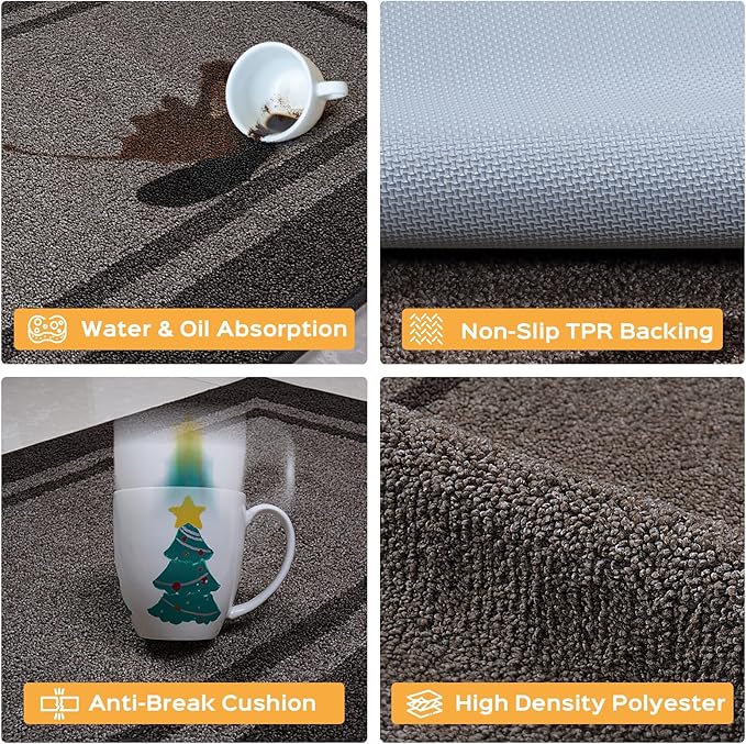 Kitchen Rugs 24" x 36", Non-Slip Machine Washable Kitchen Runner Rugs Floor Mats, Absorbent Comfort Standing Mats for Kitchen, Sink, Laundry and Hallway, Grayish Brown & Coffee