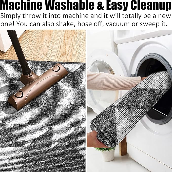 Indoor Doormat 32"x 48", Absorbent Front Back Door Mat Floor Mats, Rubber Backing Non Slip Door Mats Inside Mud Dirt Trapper Entrance Front Door Rug Carpet, Machine Washable Low Profile-Black Geome