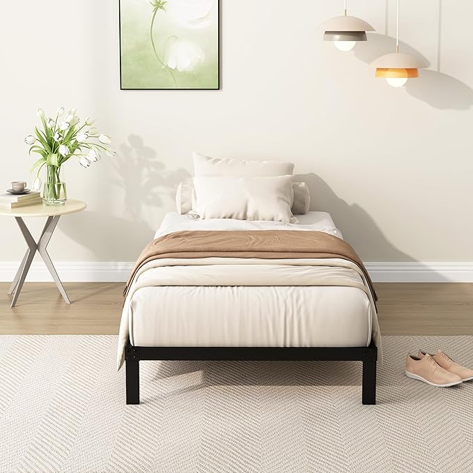 Narrow Twin Bed Frame 9 Inch Heavy Duty Low Profile Metal Platform No Box Spring Needed Mattress Foundation, Easy to Assembly, Noise Free, Black