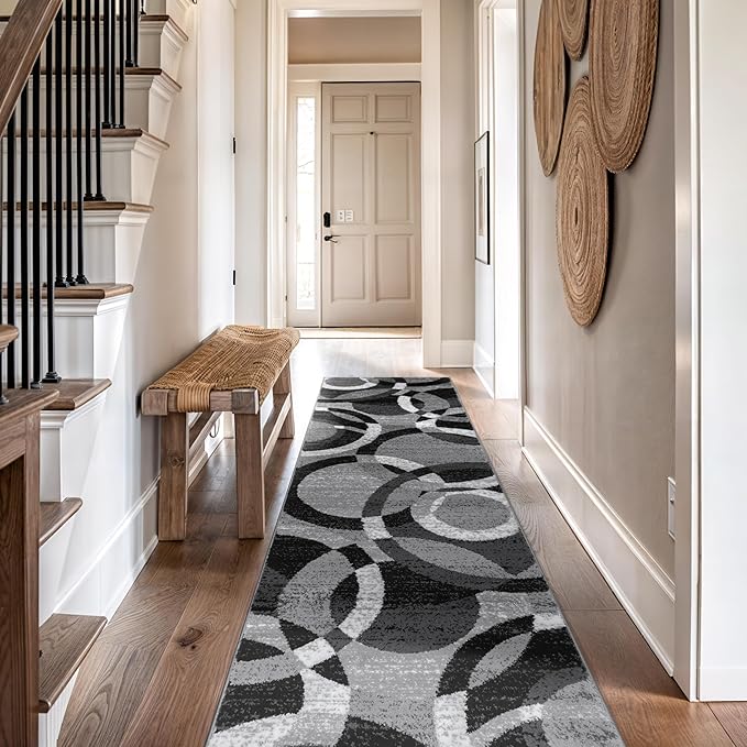 Rugshop Contemporary Abstract Circles Perfect for high Traffic Areas of Your Living Room,Bedroom,Home Office,Kitchen Runner Rug 2' x 7' Gray