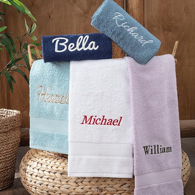 Personalized Towels - Customized Turkish Cotton Towel Set, Monogrammed Towels with Initials, Name & Embroidery, Idea (Beige, Bath Sheet (Oversized 40"x80"))