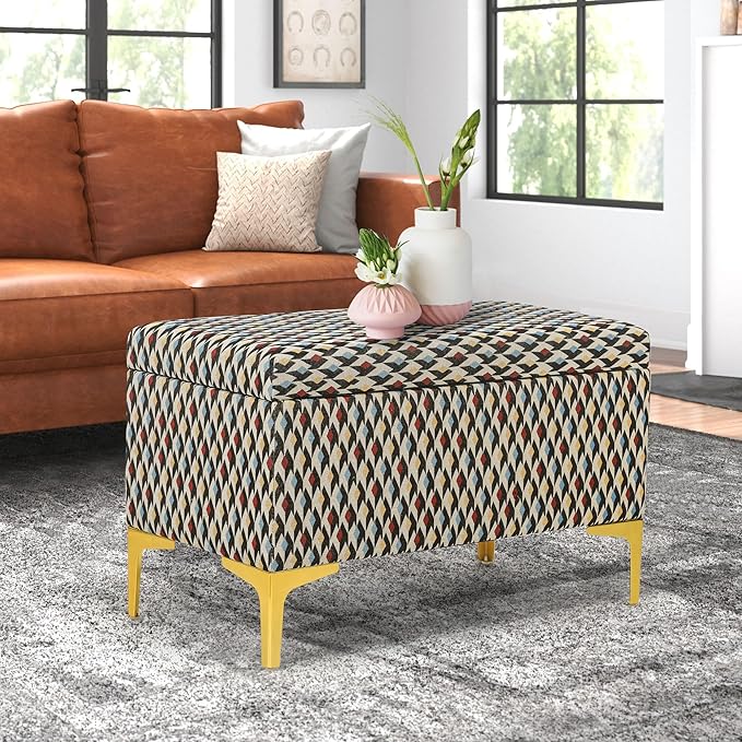 Joveco Rectangular Storage Ottoman Bench, Upholstered Coffee Table with Golden Metal Legs, Footrest Stool for Living Room Bedroom Entryway