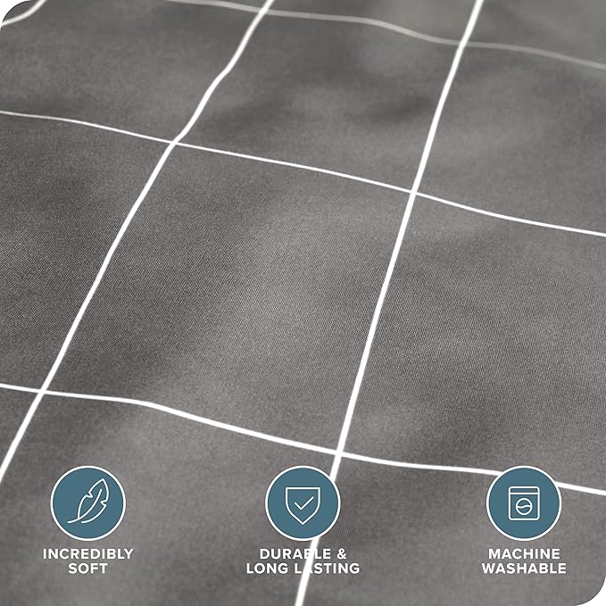 Bare Home Bedding Duvet Cover King Size - Premium 1800 Super Soft Collection - Lightweight, Cooling - Soft Breathable Bedding Duvet Cover (King, Grid - Grey/White)