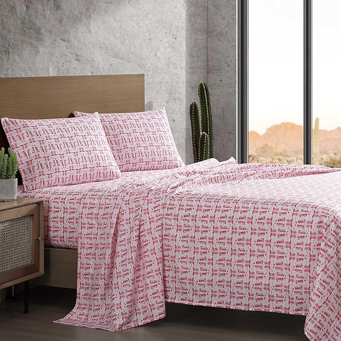 Wrangler - King Bed Sheets, Ultra-Soft & Lightweight Bedding with Matching Pillowcases, Lightweight Bed Set for All Season Comfort, Oeko-Tex Certified (Knockin Boots Pink)