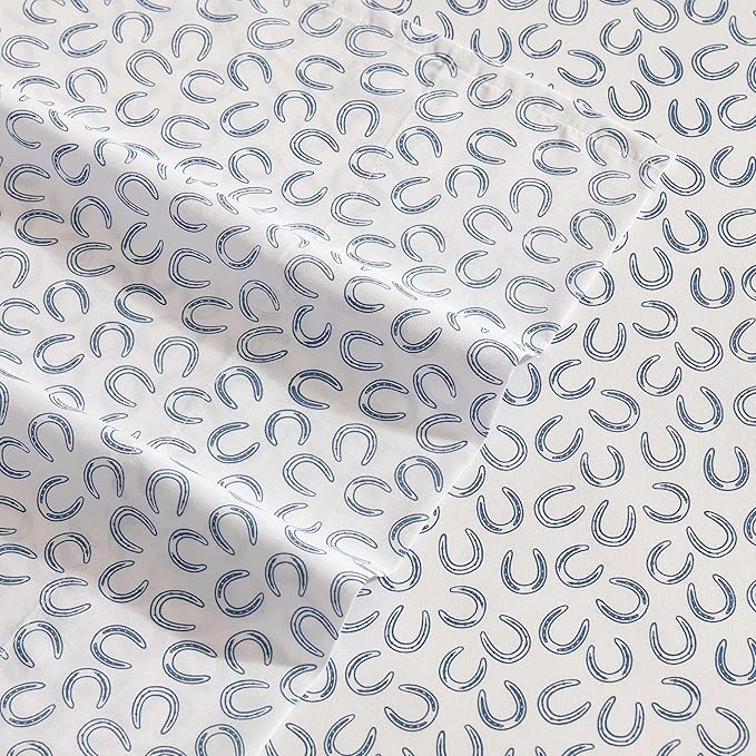 Wrangler - Queen Sheet Set, Super Soft & Cozy Bedding with Matching Sham(s), Casual Luxurious Bedding Set, Yellowstone Inspired, Oeko-Tex Certified (Horseshoe Blue, Queen)