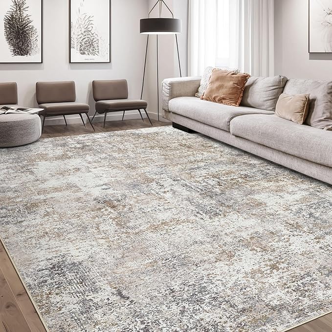 Area Rug Living Room Rugs - 6x9 Washable Large Soft Indoor Neutral Modern Abstract Low Pile Rug Carpet for Bedroom Dining Room Farmhouse Home Office - Brown/Grey/Black