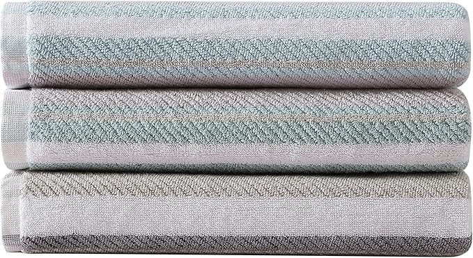Tommy Bahama - Bath Towels, 100% Soft & Absorbent Cotton Terry Loop with Twill Texture, Low Linting & Fade Resistant, Medium Weight Bathroom Towels (Ocean Bay Blue, 3 Piece)