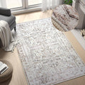 jinchan Lima Washable Area Rug 3x5 Entryway Rug - Distressed Vintage Floral Ultra-Thin Low-Pile Soft Non-Shedding Indoor Floor Carpet for Kitchen Bedroom Entrance Laundry Living Room (3x5ft, Taupe)