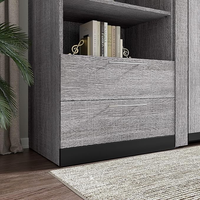 Bestar Orion 2 Drawer Set for 30W Tall Storage Shelf in White and Walnut Grey, Bedroom Organization