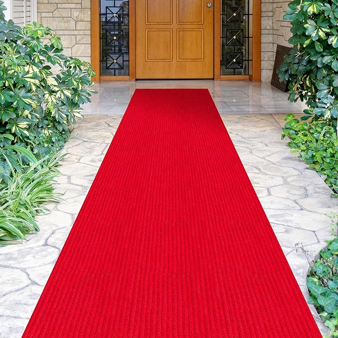 Ottomanson 2'7" x 37' Hallway Runner with Scraper Pile Extra Durable Non-Slip Rug Mat for Indoor & Outdoor Use - Ideal for Kitchen, Entryway, Patio & Garage - High-Traffic Carpet, Red