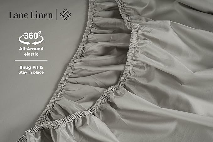 LANE LINEN Queen Size Sheet Set – 600 Thread Count Natural 100% Cotton Sheets, Cooling Bed Sheets, Durable Bedding for Daily Use, Fade Resistant, Snug Fit 15" Deep Pocket Fitted Sheet – Silver
