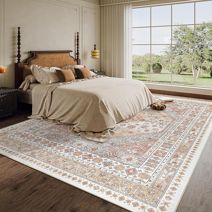 zesthome 9x12 Area Rugs,Stain Resistant Washable Rug,Ultra-Thin Rugs for Living Room,Bedroom,Non-Slip Backing Home Decor Large Area Rug (Orange,9'x12')