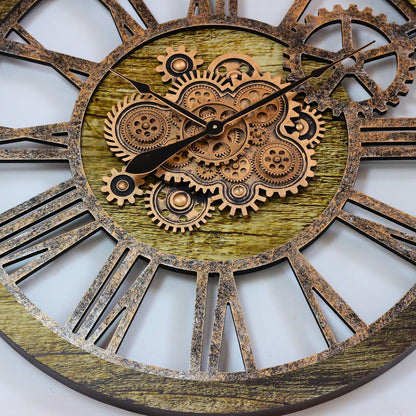 The Gears Clock 36'' Inch Real Moving Gear Wall Clock Vintage Industrial Oversized Rustic Farmhouse (Gold Antique)