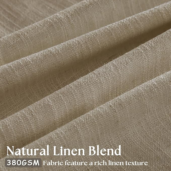 Pleated Linen Curtains 90 Inches Long for Living Room Pinch Pleat Hooks Track System Back Tab Custom Made Memory Shape Drape Privacy Protection Grey Beige Living Room Bedroom Window Curtain 90 Inch