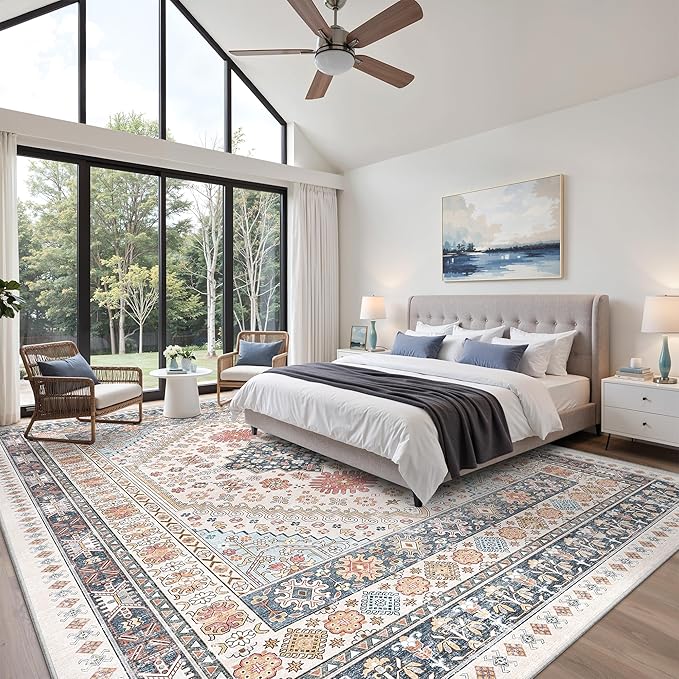zesthome 10x14 Area Rugs for Living Room,Non-Slip Backing Washable Rugs,Vintage Large Area Rug，Stain Resistant Home Decor Rug (Multi,10'x14')