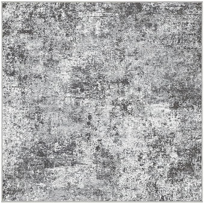 Square Area Rug Living Room Rugs - 8x8 Washable Large Soft Indoor Neutral Modern Abstract Low Pile Rug Carpet for Bedroom Dining Room Farmhouse Home Office - Grey