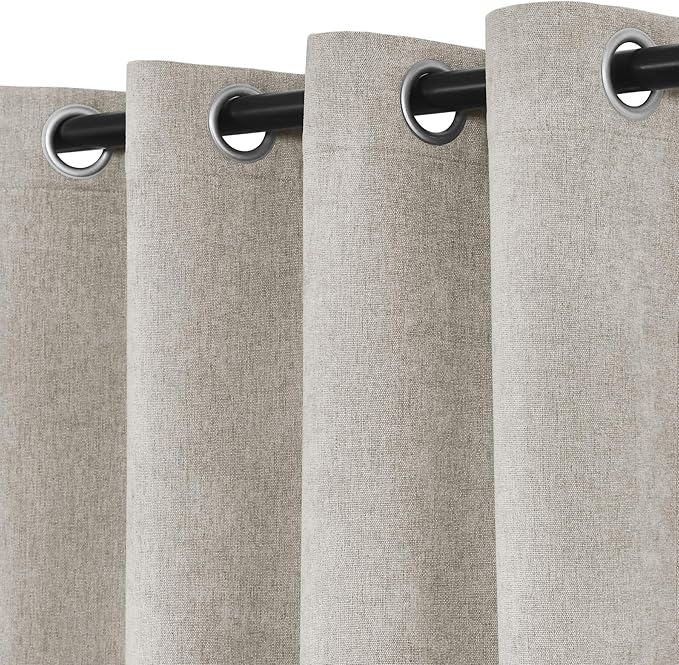 Macochico Thermal Blackout Chenille Curtains 100% Blackout Window Draperies for Living Room Bedroom Auditorium Banquet Hotel Beige Curtains with Tieback Classic Home Decor 72" Wx102 L 1 Panel