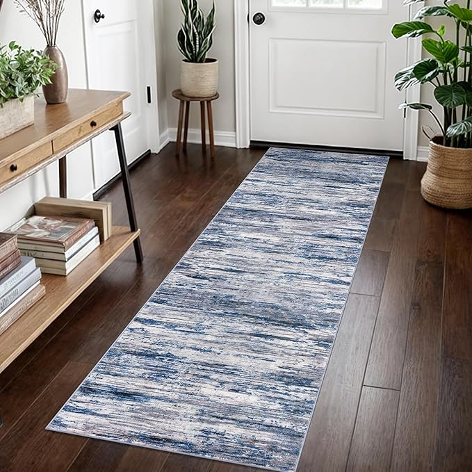 2x7 Modern Abstract Runner Rug for Hallways, Navy Blue Gray Neutral Multi Super Soft Hallway Decor Kitchen Rugs with Non-Slip, Non-Shedding Washable Rug for Hallways Entryway Bedroom Indoor