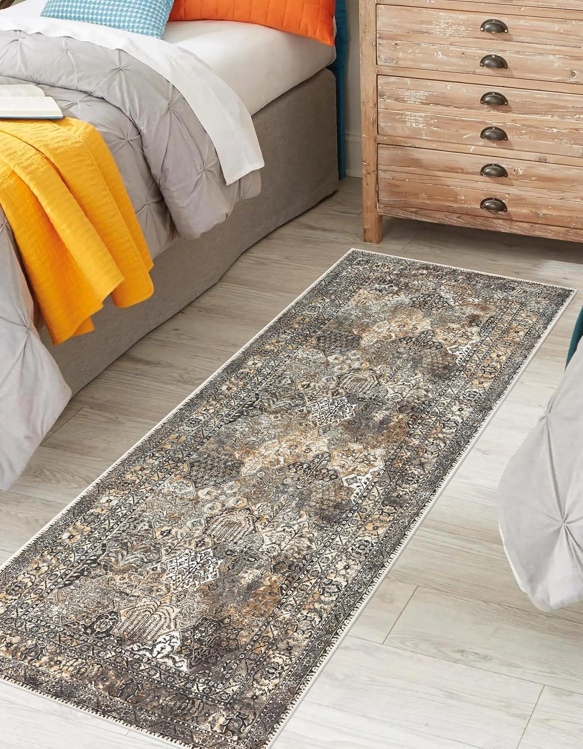 Keen Home Design 2x12 Rug - Machine Washable Runner Rug with Non-Slip Backing, Ideal for Hallway, Entryway, Kitchen, Laundry Room - Vintage, Easy Clean, Durable, Low Pile - (2'6" x 12')