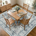 Area Rugs Square 7ft Washable Non-Slip, Floral Vintage Distress Print Pattern Medallion Carpet for Living Room Bedroom Dining Room, Light Blue Navy Beige Gray White