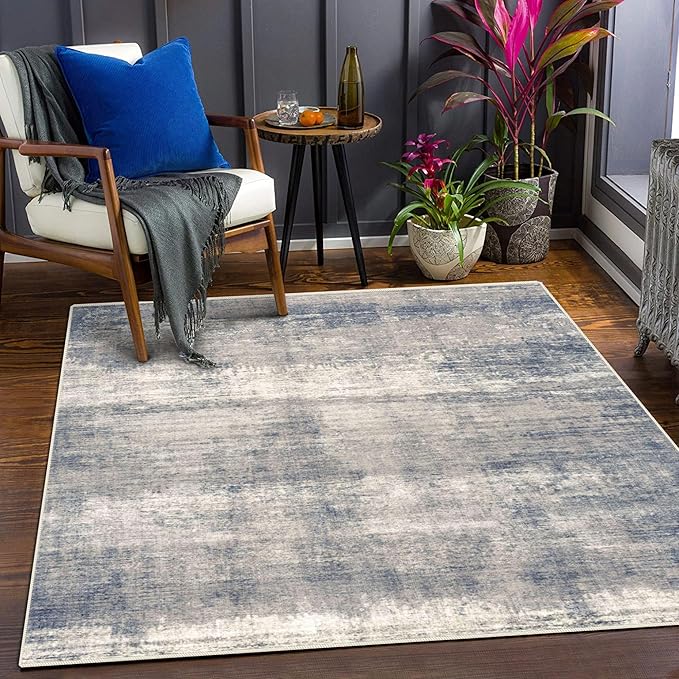 4x6 Rug, Small Area Rug for Living Room, Bedroom, Kitchen, Machine Washable Non-Slip Throw Rug, Modern Abstract Carpet for Entryway Nursery Coffee Table - Durable (Grey/Navy)