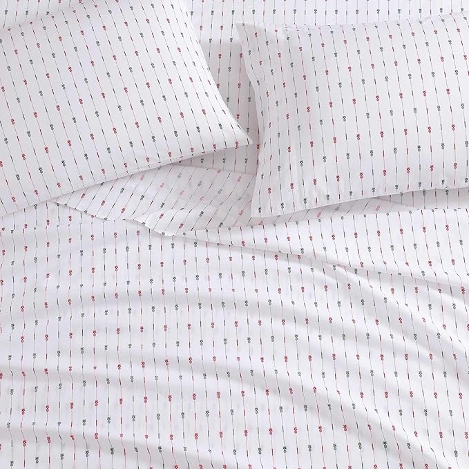 Tommy Bahama - King Size Sheet Set, Crisp & Cool Cotton Percale Bedding with a Smooth Lightweight Feel, 4 Piece Holiday Bed Sheets with Matching Pillowcases (Pineapple Pinstripe Red)