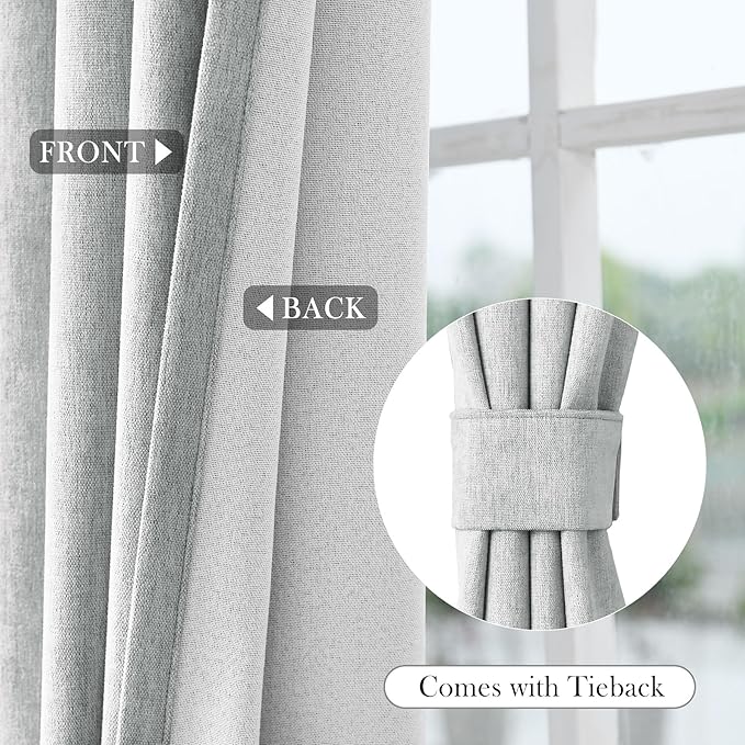 Macochico 100% Blackout Curtains Luxury Chenille Curtains for Living Room Thermal Blackout Curtains for Bedroom Hotel Banquet Classic Decor Medium Gray Curtains with Tieback 72"Wx96"L Grommet 1 Panel