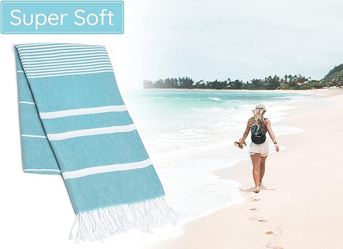 Premium Turkish Beach Towel (35”x 67”) – Lightweight, Quick Dry Beach Towel, Sand-Free, 100% Cotton – Teal
