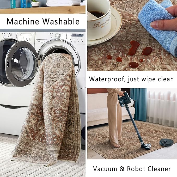 vivorug Runner Rug 2'x8' Vintage Washable Non-Slip Runners for Hallways Kitchen Entryway Laundry Room Carpet Hallway Runner Brown