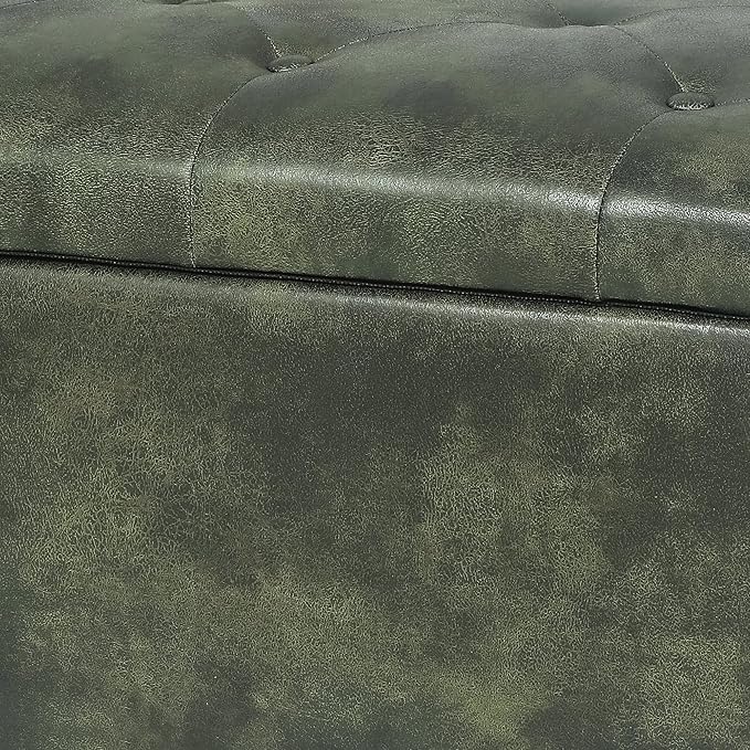Joveco Storage Ottoman Bench, 51 Inch Tufted Leather Rectangle Bench for End Foot of Bed, Bedroom, Living Room, Deep Green