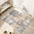 2x3 Entryway Area Rug: Washable Neutral Modern Abstract Small Rug - Non-Slip Low Pile Throw Indoor Carpet for Entrance Kitchen Front Door Mat Bathroom Entry Kids Room - Grey Brown