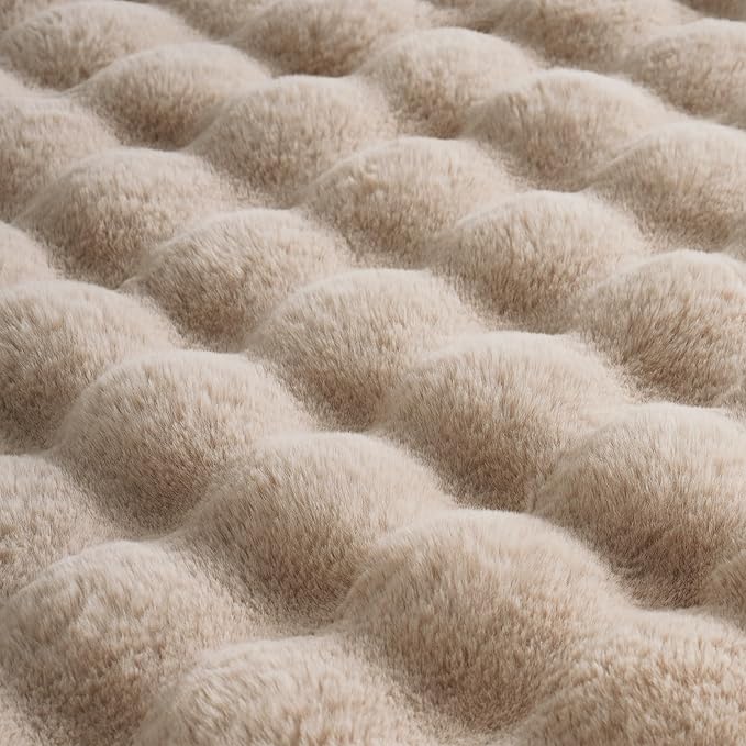 BENVWE Faux Fur Throw Blanket for Couch Bed - Fluffy Soft Thick Bubble Blanket for Living Room Home Decor - Mothers Day Birthday Gifts for Women, Beige, 63" x 80"